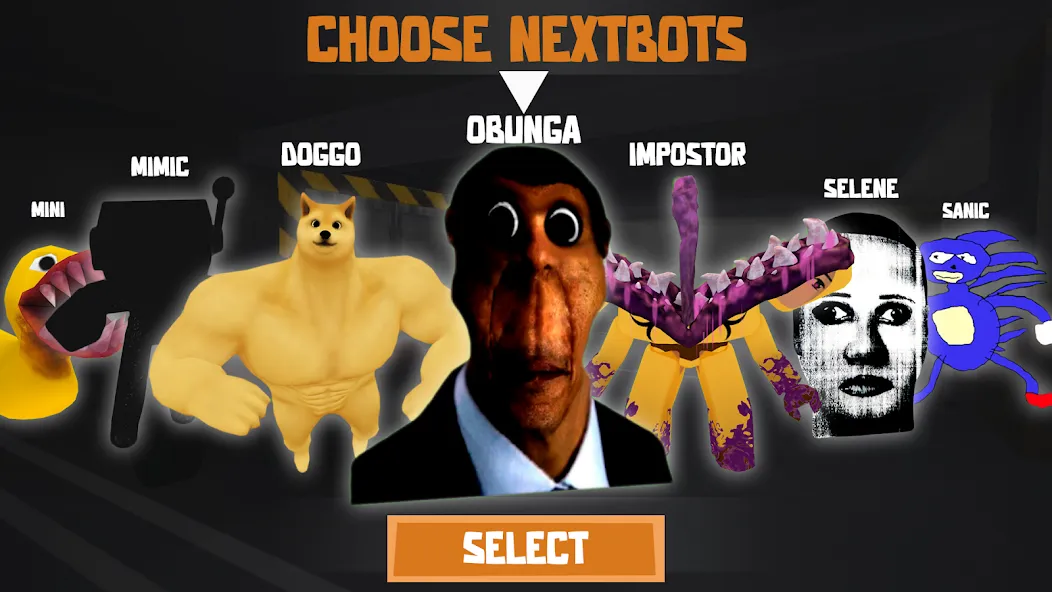 Nextbots: Obunga Chase Rooms — Бессмертие и Все Обунги Открыты — скриншот 1