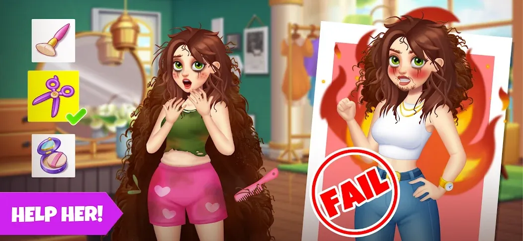 Makeover Blast: Dressup Salon MOD — Много денег и кристаллов на Андроид — скриншот 2