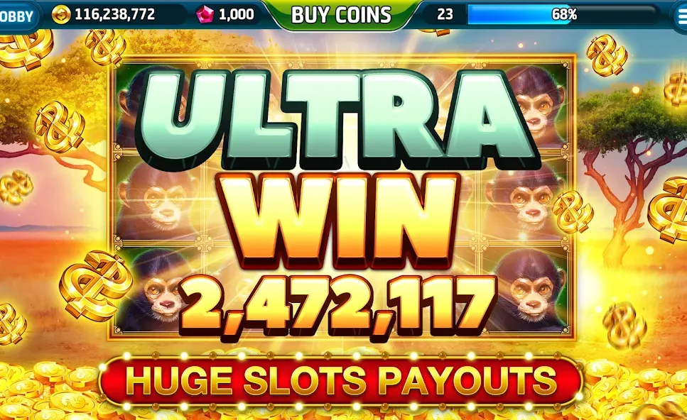 Ape Slots: Vegas Casino Deluxe — Взломанная версия (Много денег) — скриншот 2
