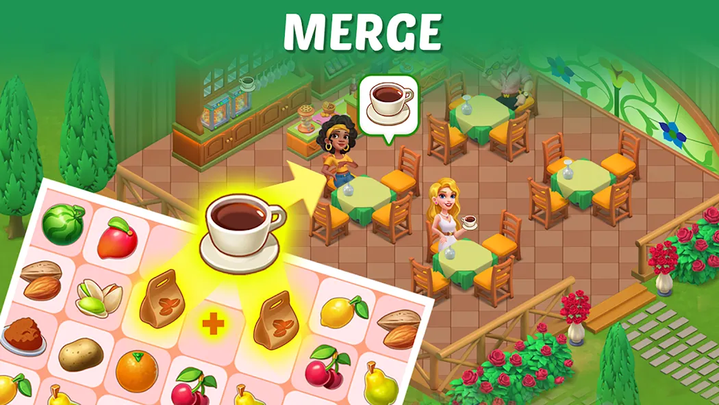 Скачать Merge Cooking:Theme Restaurant MOD APK — Много денег и энергии — скриншот 3