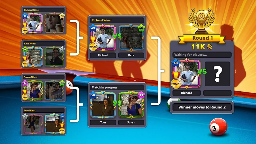 Скачать взломанную 8 Ball Pool — Бесконечные деньги и Лонг Лайнс — скриншот 4 Скачать взломанную 8 Ball Pool — Бесконечные деньги и Лонг Лайнс — скриншот 4