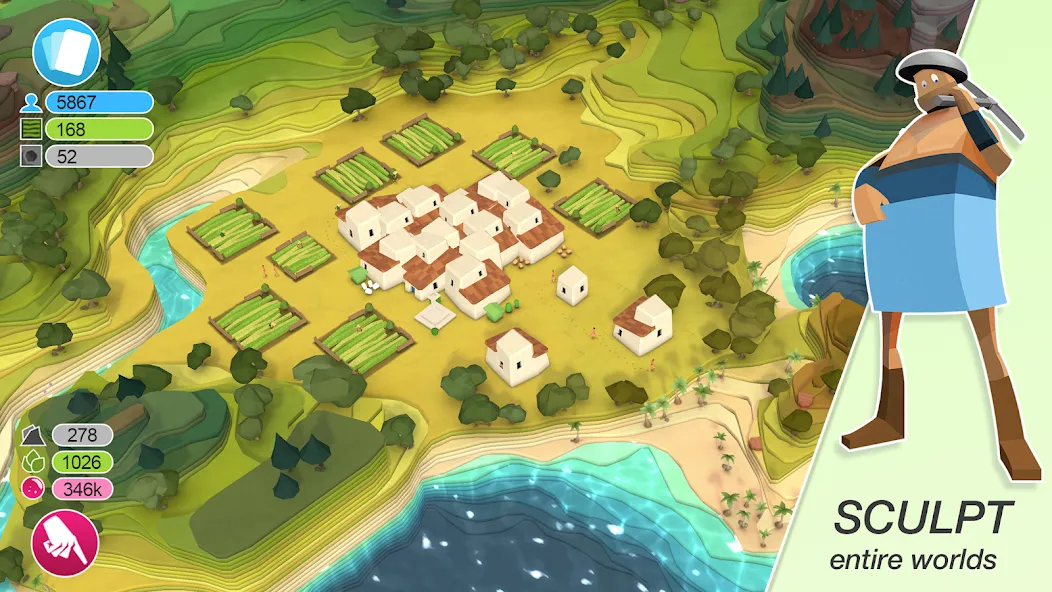Godus на Андроид — Мод Взлом на много веры и бесценные камни — скриншот 1