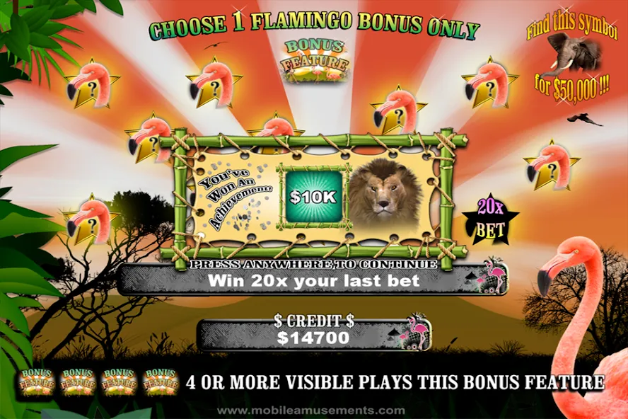 Скачать Flamingo Safari Slots MOD APK — Много денег и без рекламы — скриншот 2