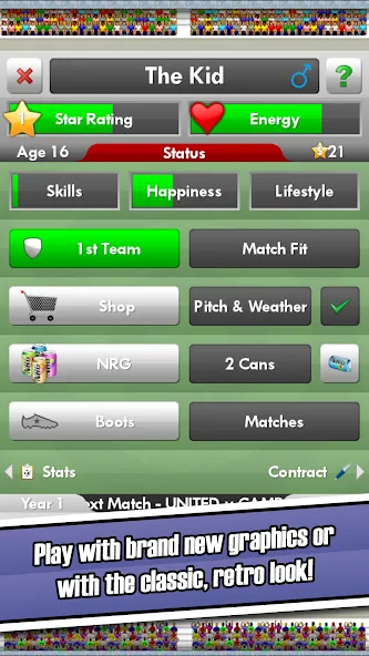 Скачать New Star Soccer на телефон — Много денег и энергии — скриншот 2