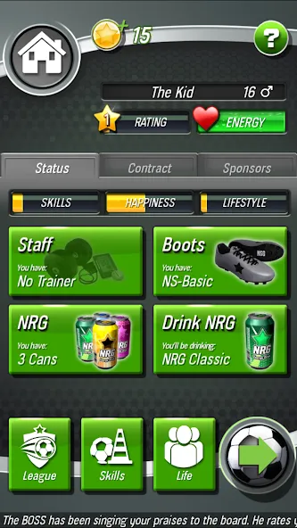 Скачать New Star Soccer на телефон — Много денег и энергии — скриншот 4