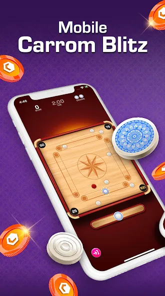 Скачать Carrom Blitz: Win Rewards на телефон — Много денег и бесконечные монеты — скриншот 1