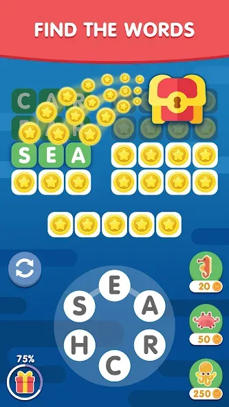 Word Search Sea: Word Puzzle на Андроид — Мод Все уровни разблокированы — скриншот 1
