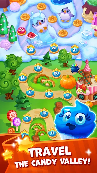 Candy Valley - Match 3 Puzzle (Мод Много жизней и ходов) — скриншот 1