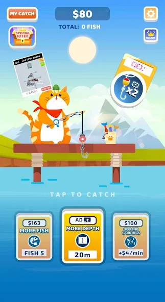 Idle Furry Fishing! MOD APK — Много денег и без рекламы — скриншот 1