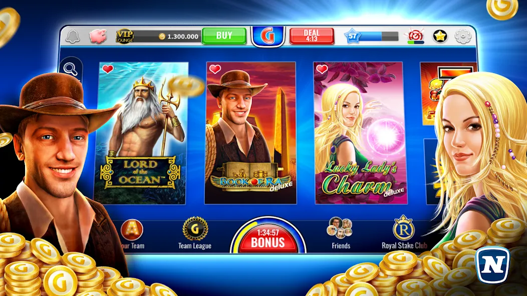 Скачать Gaminator Online Casino Slots (Мод: Много денег и бесплатных вращений) на Андроид — скриншот 1