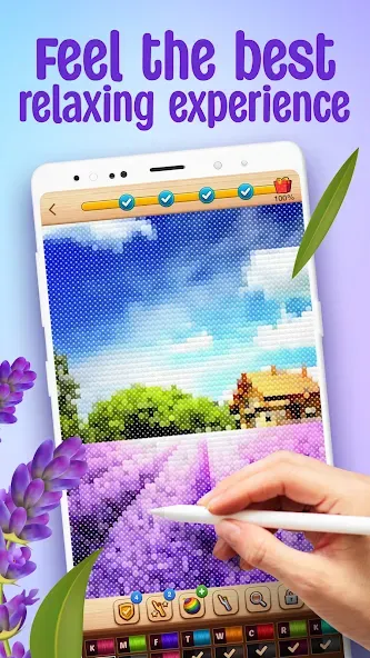 Взломанная Cross-Stitch: Coloring Book на Андроид — Много денег — скриншот 1