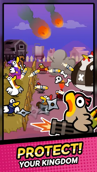 Duck vs Chicken : Idle Defense — Мод: Много денег и кристаллов — скриншот 1