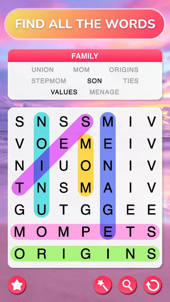 Word Search - Word Puzzle Game MOD — Много денег и без рекламы на Андроид — скриншот 1