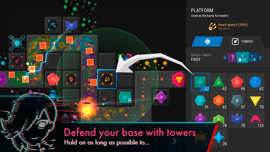 Infinitode 2 - Tower Defense MOD APK на Android — Много денег и ресурсов — скриншот 1