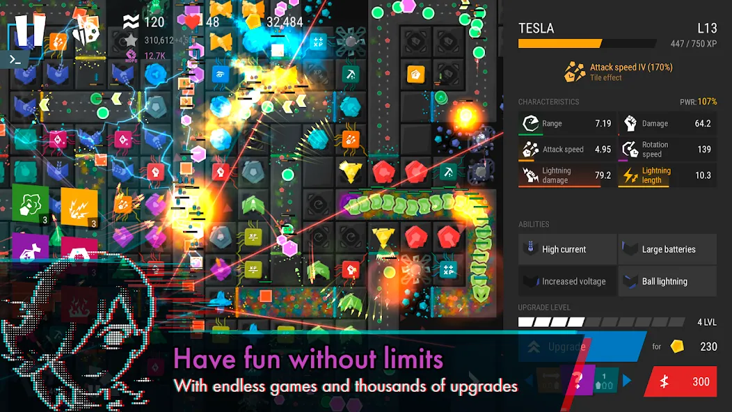 Infinitode 2 - Tower Defense MOD APK на Android — Много денег и ресурсов — скриншот 5