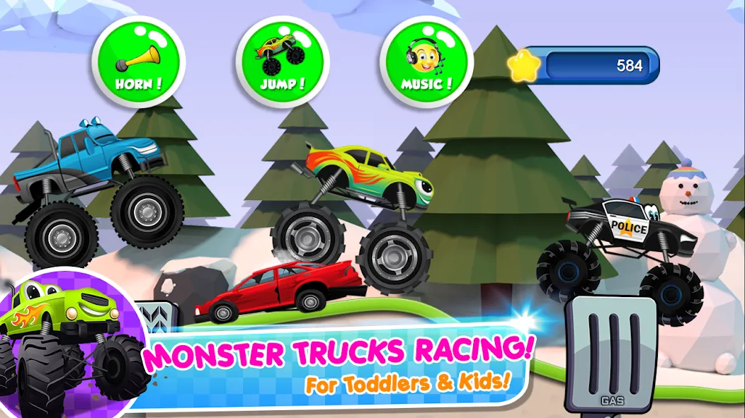 Скачать взлом Monster Trucks Game for Kids 2 на Андроид — Все машины разблокированы — скриншот 1