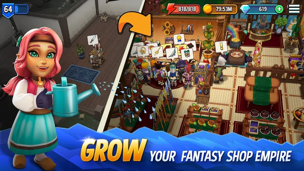 Shop Titans: RPG Idle Tycoon (Мод Много денег) — скриншот 1