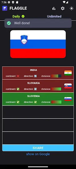 Flaggle — Взломанная версия (Все подсказки и режимы открыты) — скриншот 1