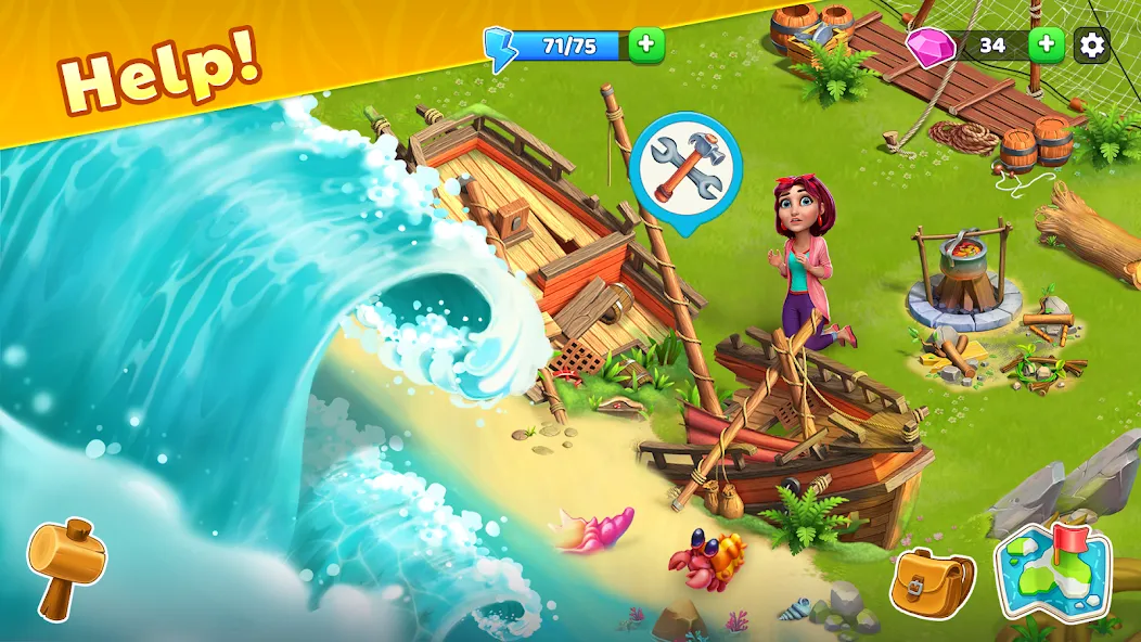 Bermuda Adventures Farm Island MOD APK на Android — Много энергии и без рекламы — скриншот 2