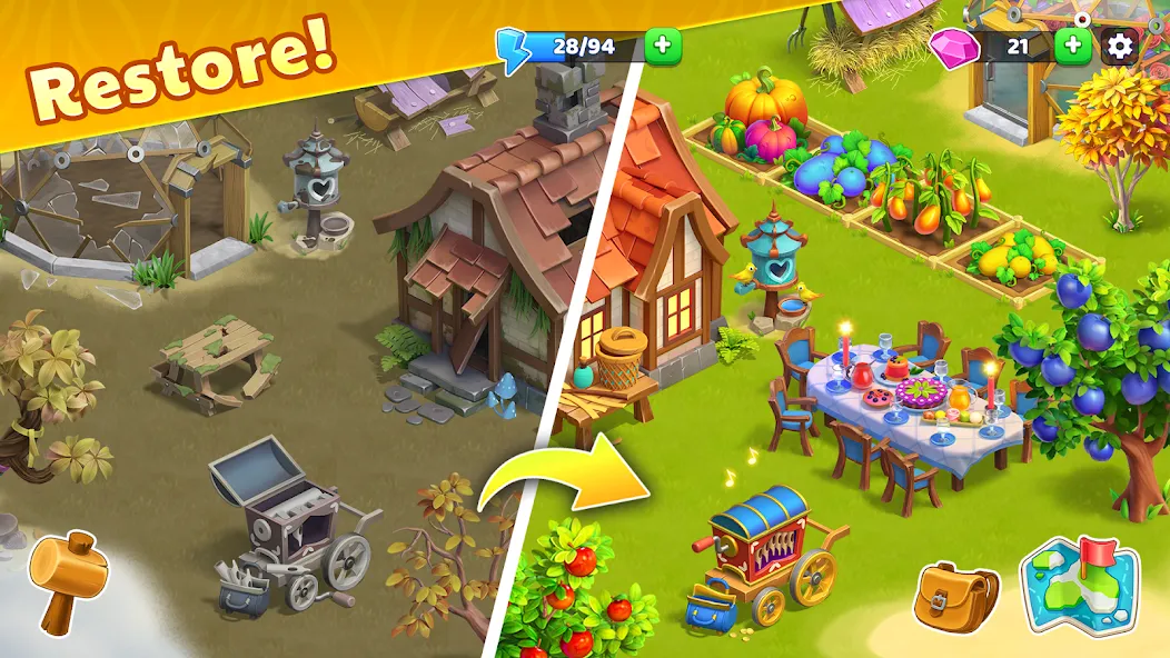 Bermuda Adventures Farm Island MOD APK на Android — Много энергии и без рекламы — скриншот 3