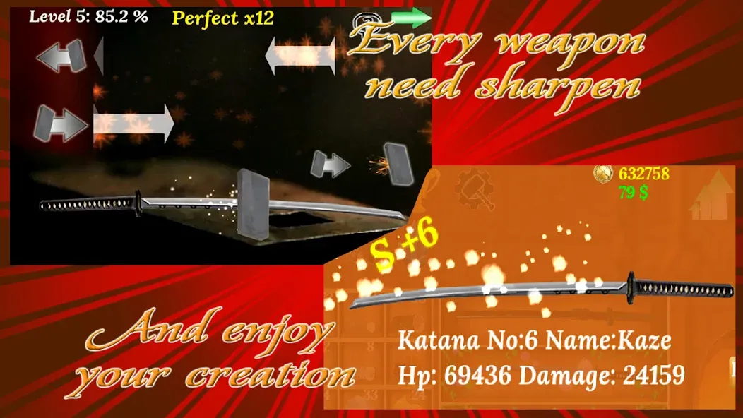 Скачать взлом Katana Collection : blacksmith на Андроид — Много денег и ресурсов — скриншот 4