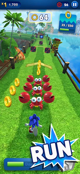 Sonic Dash - Endless Running MOD APK на Android — Много денег и бесконечные кольца — скриншот 1