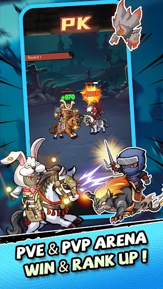 Ninja Cat - Idle Arena Mod APK Много денег и кристаллов — Скачать на Андроид — скриншот 5