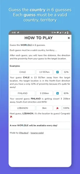 Worldle - Guess the Country на Андроид — Все подсказки открыты — скриншот 3