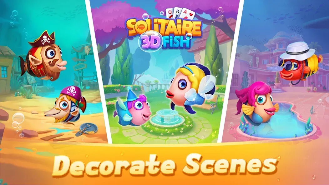 Solitaire 3D Fish (Мод Много денег и без рекламы) — скриншот 2