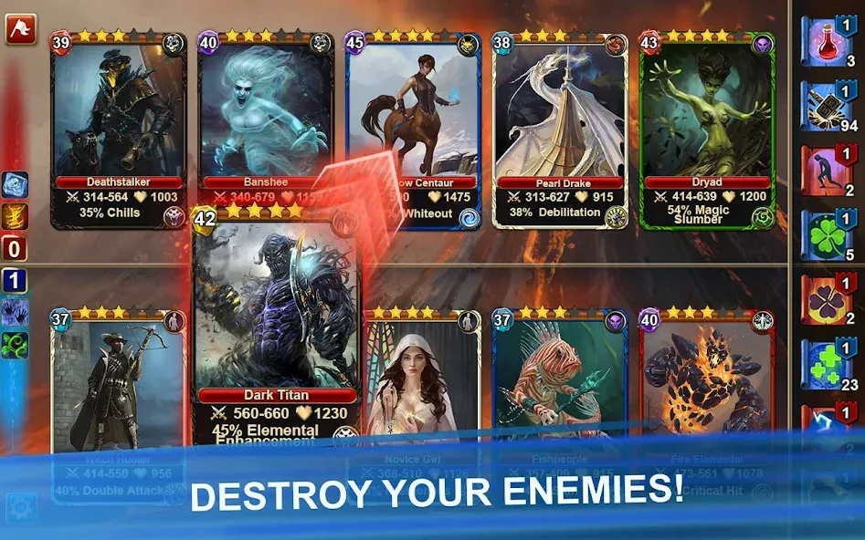 Blood of Titans: Card Battle MOD APK — Много кристаллов и энергии — скриншот 1