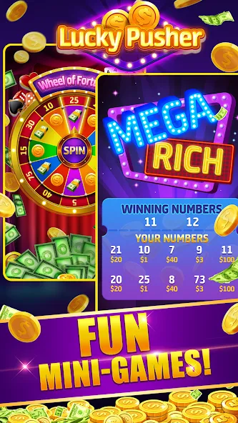 Lucky Cash Pusher Coin Games Mod APK Много денег — Скачать на Андроид — скриншот 4