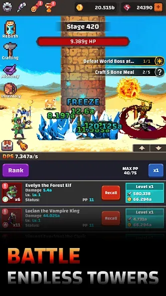 Скачать Tower Quest: Pixel Idle RPG на Android — Много денег — скриншот 1