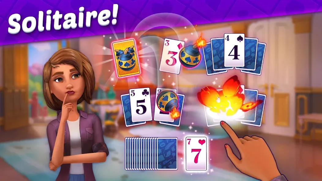 Скачать взломанную Solitaire Story - Ava's Manor — Много денег и жизней — скриншот 3