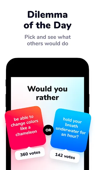 Dilemmaly - Would you rather? Mod APK Все вопросы разблокированы — Скачать на Андроид — скриншот 4 Dilemmaly - Would you rather? Mod APK Все вопросы разблокированы — Скачать на Андроид — скриншот 4