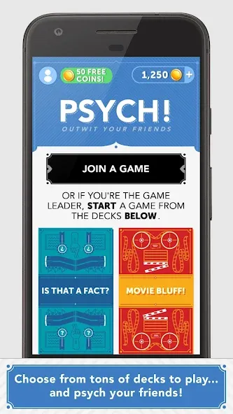 Psych! Outwit your friends на Андроид — Все пачки колод разблокированы — скриншот 3