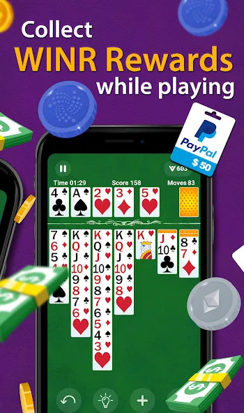 Взломанная Solitaire - Make Money на Андроид — Много денег и без рекламы — скриншот 5