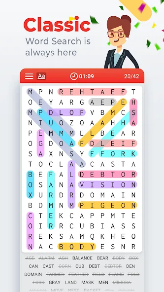 Word Search Colorful MOD APK на Android — Все слова открыты — скриншот 1