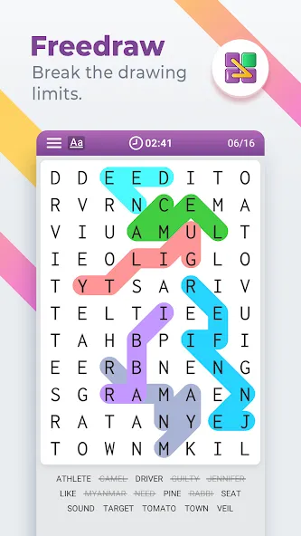 Word Search Colorful MOD APK на Android — Все слова открыты — скриншот 5