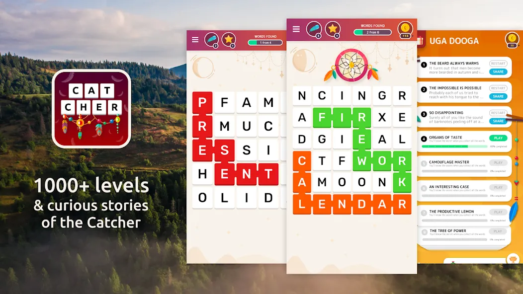 Скачать Word Catcher: Word Search с модом — Много подсказок — скриншот 1
