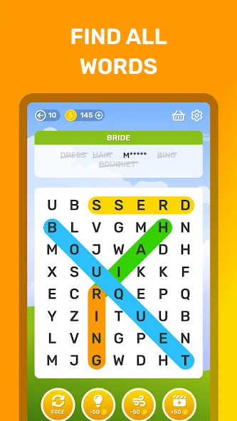 Word Search Puzzle Game на Андроид — Мод Бесконечные подсказки — скриншот 2