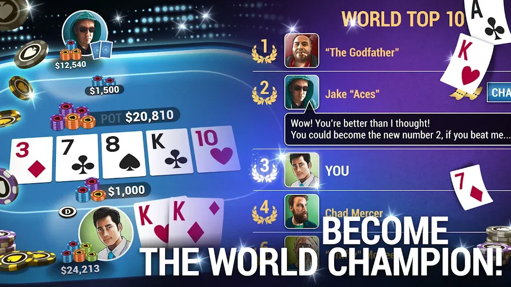 Скачать Poker World, Offline TX Holdem на телефон — Много денег — скриншот 3