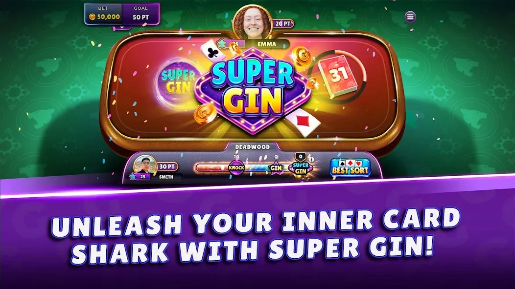 Gin Rummy Super - Card Game — Мод: Много денег — скриншот 1