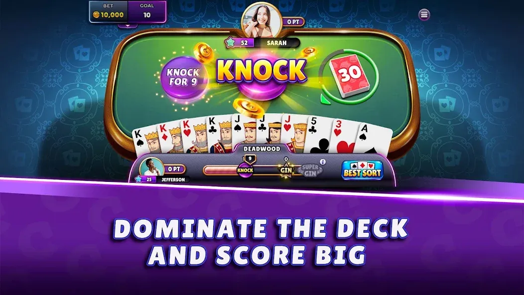 Gin Rummy Super - Card Game — Мод: Много денег — скриншот 2