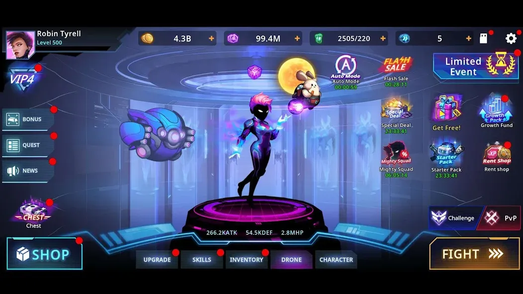 Скачать Cyber Fighters: Offline Game на Андроид — Много денег и кристаллов — скриншот 1