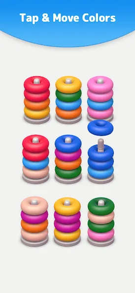 Скачать Color Sort 3D — Hoop Stack на Android — Много денег — скриншот 3 Скачать Color Sort 3D — Hoop Stack на Android — Много денег — скриншот 3