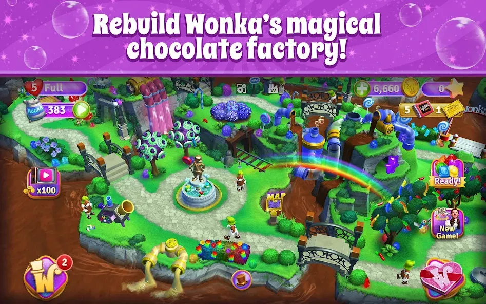 Wonka's World of Candy Match 3 (Мод Бесконечные ходы и жизни) — скриншот 1