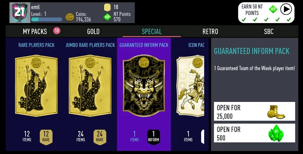 NT 21 Draft + Pack Opener MOD APK — Много денег — скриншот 1