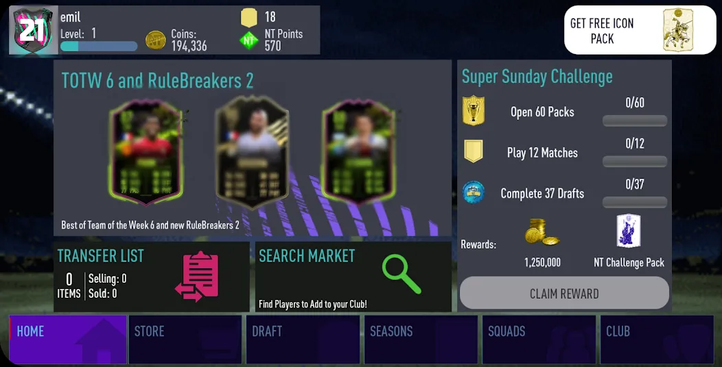 NT 21 Draft + Pack Opener MOD APK — Много денег — скриншот 4