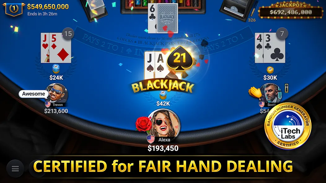 Скачать Blackjack Championship — Последняя версия (Взлом на много денег) — скриншот 1 Скачать Blackjack Championship — Последняя версия (Взлом на много денег) — скриншот 1