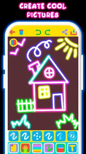 Скачать Drawing For Kids - Glow Draw на телефон — Все цвета и неоновые кисти открыты — скриншот 1